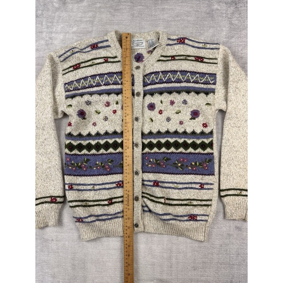 Northern Treasures Cardigan Womens Small Cream Vtg Floral Wool Blend Grandma - Picture 8 of 11